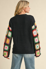 Floral Crochet Sleeves Knit Sweater Top (Up to XL)