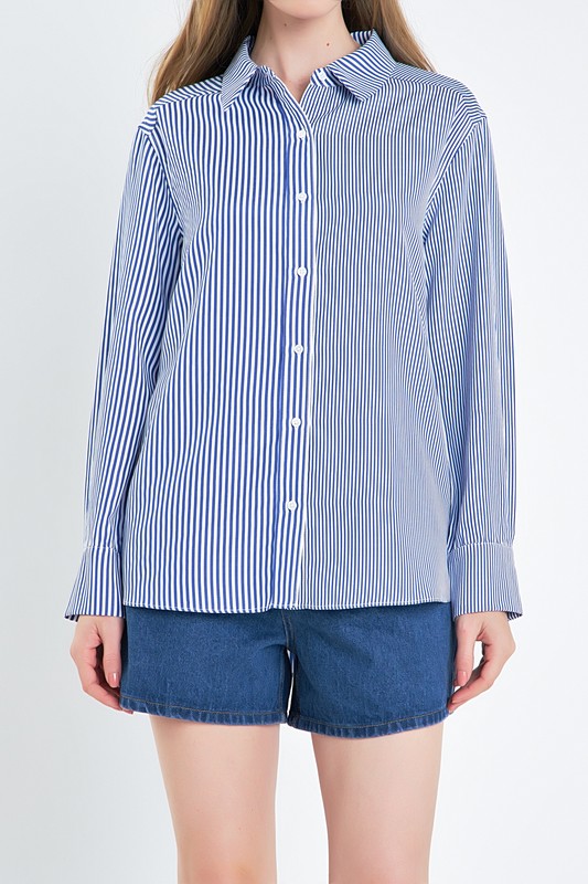 Color Block Stripe Cotton Shirt