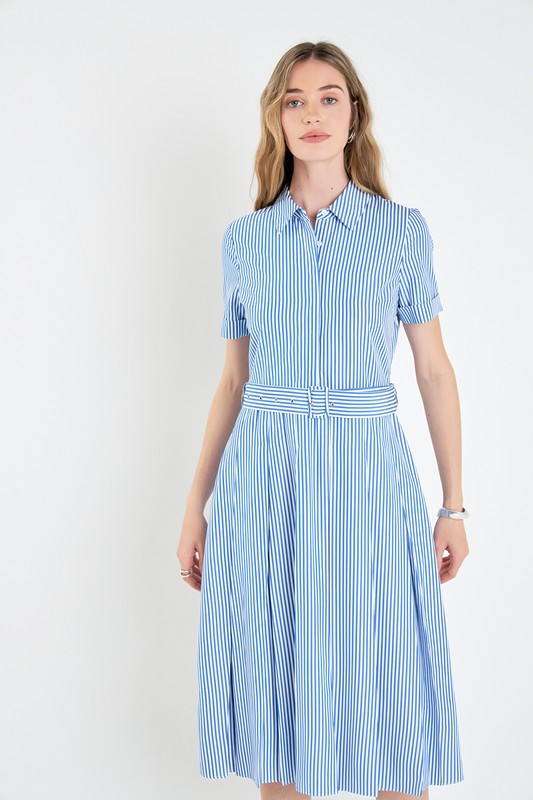 Striped Belted Midi Dress