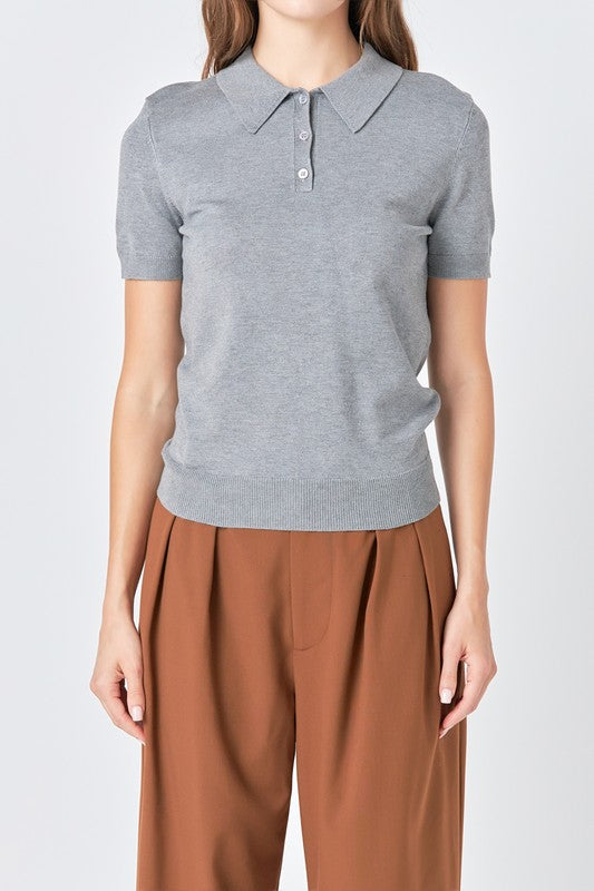 Collared Short Sleeve Sweater