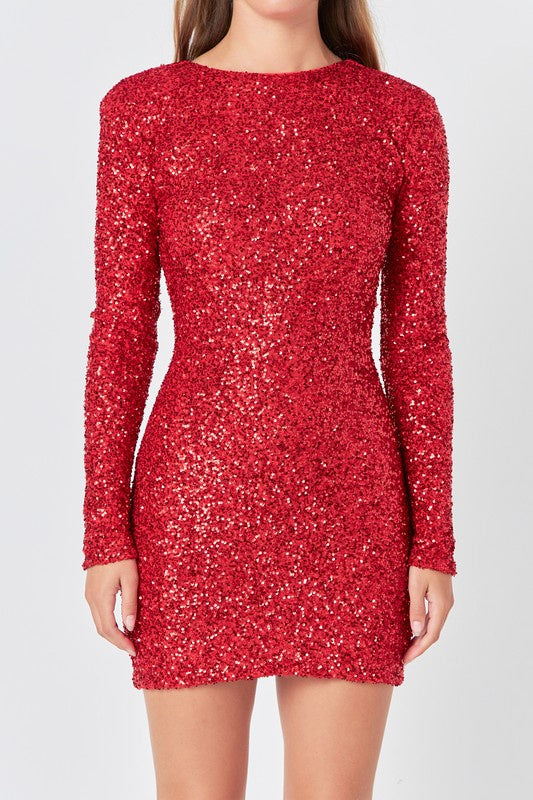 Red Sequins Fitted Dress