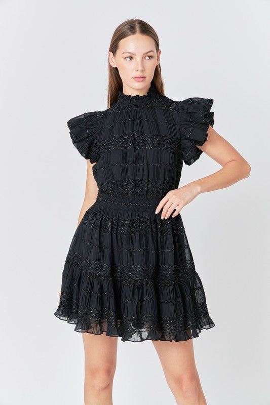 Black Chiffon Belted Mini Dress