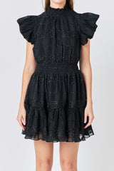 Black Chiffon Belted Mini Dress