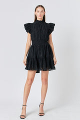 Black Chiffon Belted Mini Dress