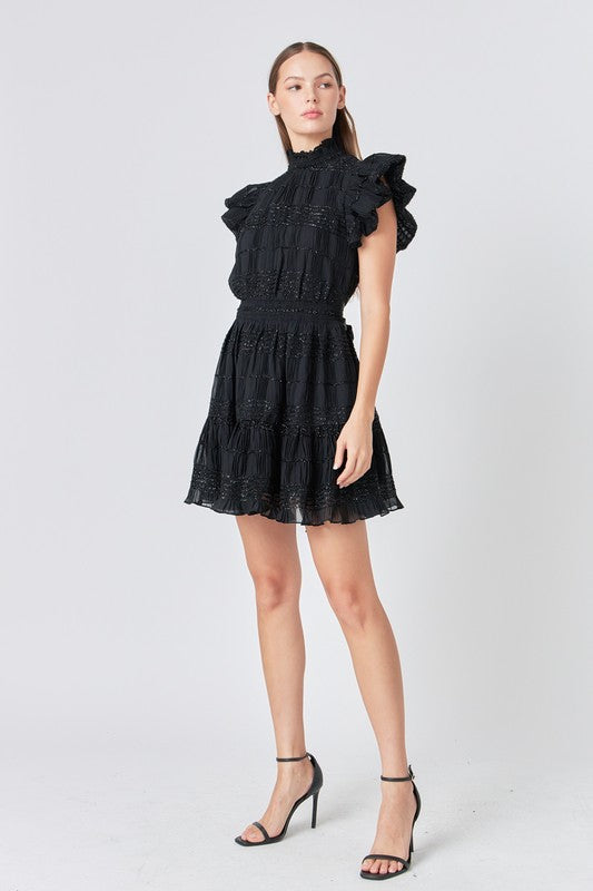 Black Chiffon Belted Mini Dress