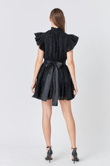 Black Chiffon Belted Mini Dress