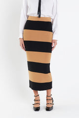 Camel/Black Striped Knit Midi Skirt