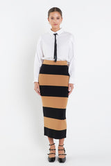 Camel/Black Striped Knit Midi Skirt