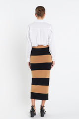 Camel/Black Striped Knit Midi Skirt