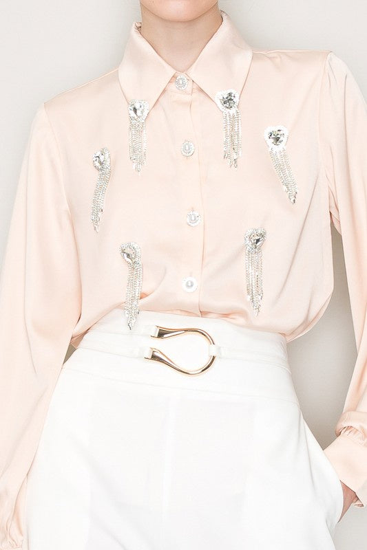 Satin Heart Brooch Blouse