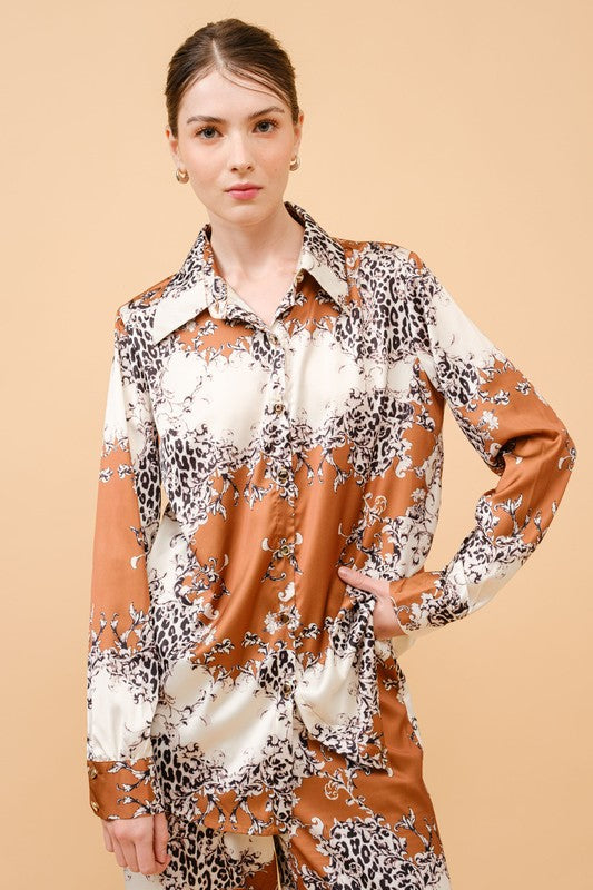 Long Sleeve Animal Print Blouse Top