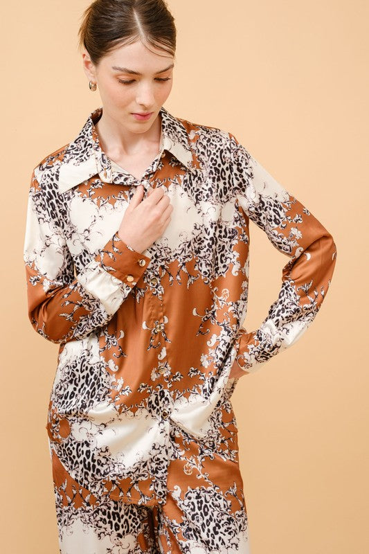 Long Sleeve Animal Print Blouse Top