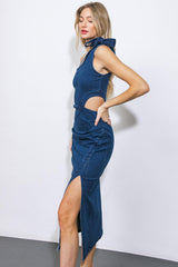 One Shoulder Cutout Denim Dress