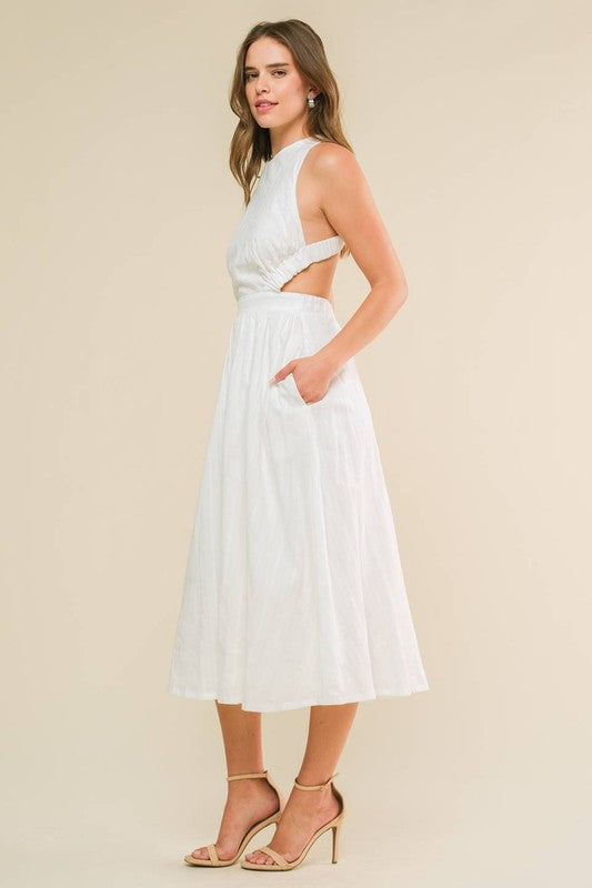 Side Pockets Solid Midi Dress