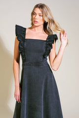 Washed Black Denim Midi Dress