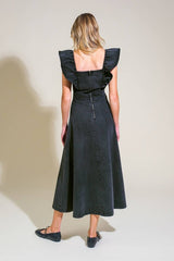 Washed Black Denim Midi Dress