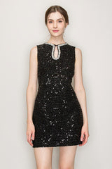 Sequin Bead Embellished Sleeveless Dress