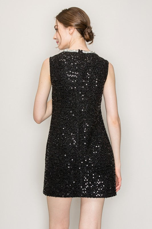 Sequin Bead Embellished Sleeveless Dress