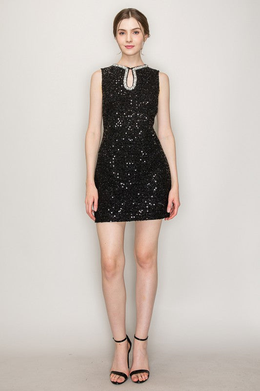 Sequin Bead Embellished Sleeveless Dress