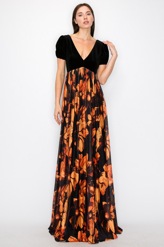 Open Back Tie Velvet Maxi Dress