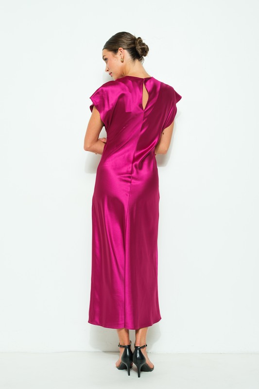 Ruched Waist Satin Midi Dress