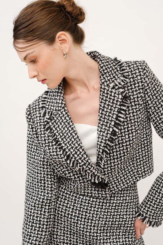 Monochrome Bouclé Textured Crop Blazer Jacket