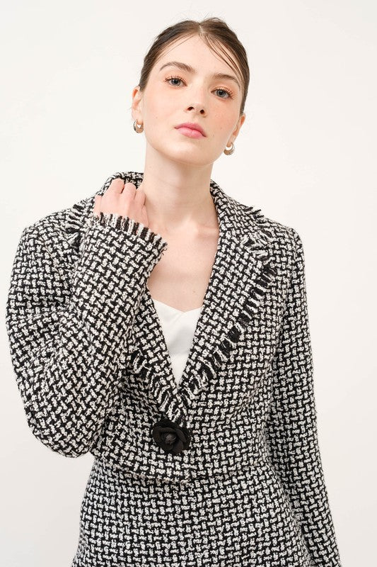 Monochrome Bouclé Textured Crop Blazer Jacket