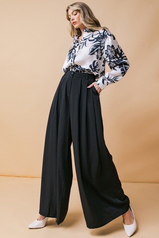 Flared Hem Wide Leg Pants