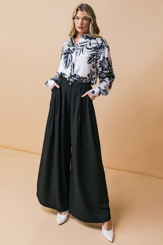 Flared Hem Wide Leg Pants