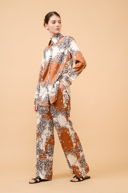 High-Waist Animal Print Wide Pants