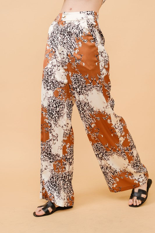 High-Waist Animal Print Wide Pants