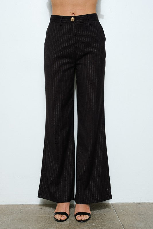 Pinstripe High-Waist Flare Pants