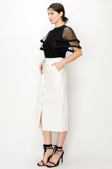 Rhinestone Belt Midi Skirt (Black, White)