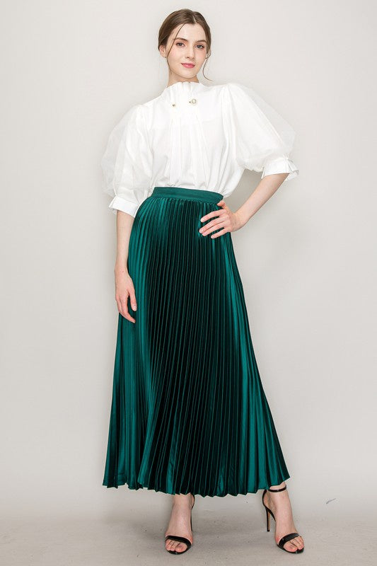 High Waist Satin Pleated Skirt