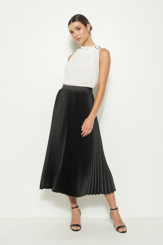 High Waist Satin Pleated Skirt