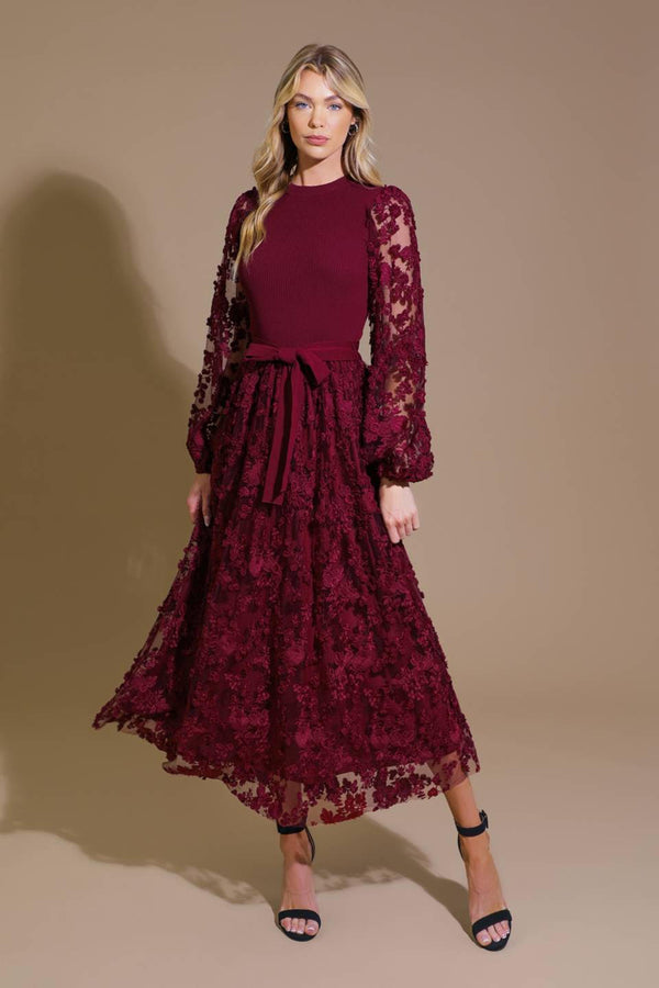 Lace/Sweater Mix Midi Dress