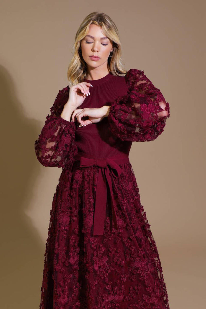 Lace/Sweater Mix Midi Dress