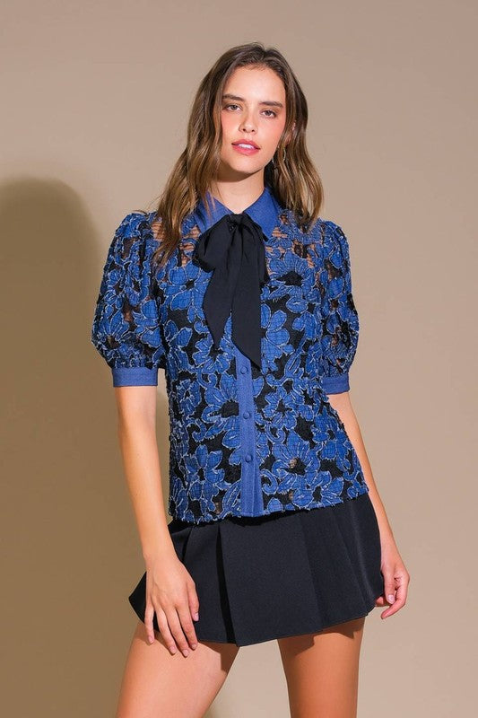 Denim Jacquard Top