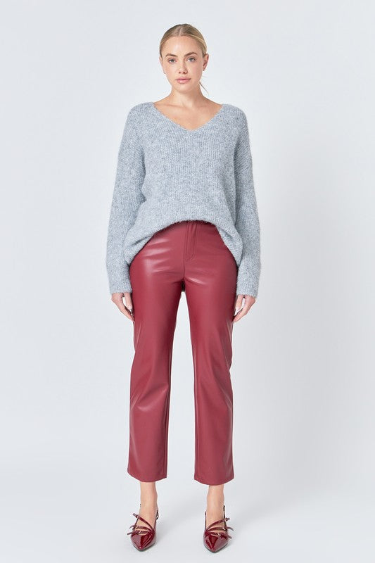 High Waisted Faux Leather Burgundy Pant