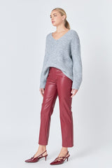 High Waisted Faux Leather Burgundy Pant