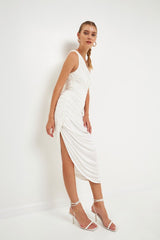 Asymmetrical Jersey Dress (Off White, Pink)