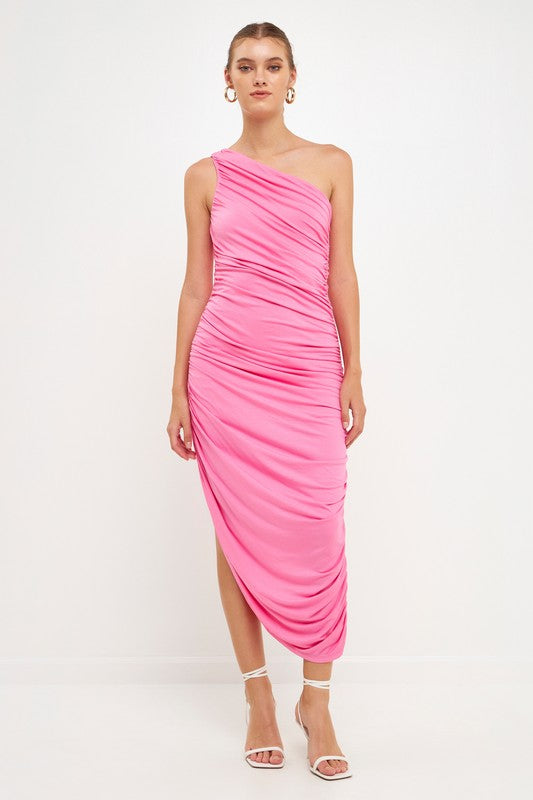 Asymmetrical Jersey Dress (Off White, Pink)