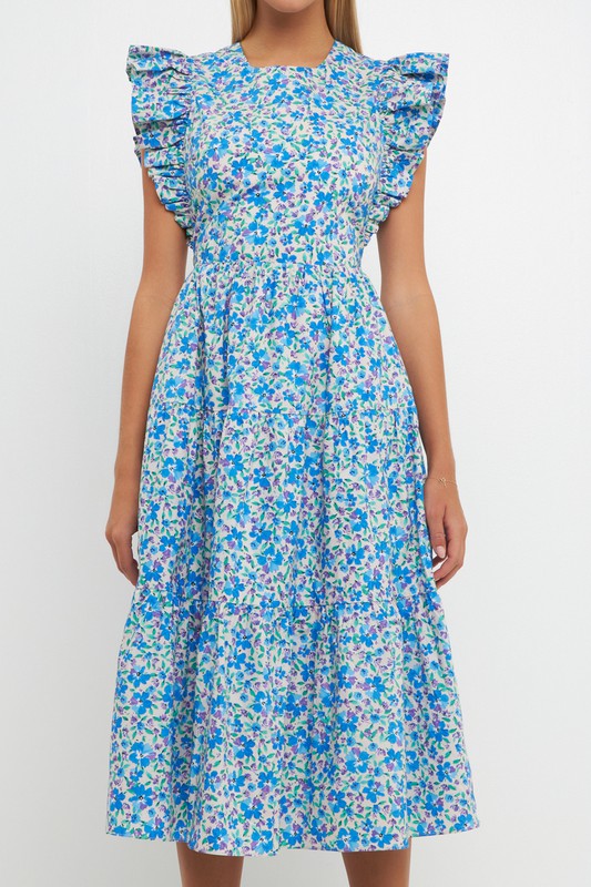 Floral Back Cutout Midi Dress