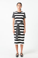 Contrast Stripe Knit Midi Dress (Navy, Black)