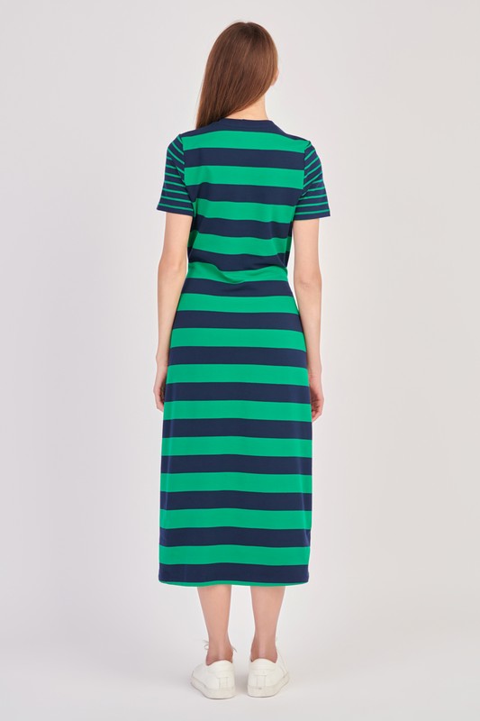 Contrast Stripe Knit Midi Dress (Navy, Black)