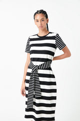 Contrast Stripe Knit Midi Dress (Navy, Black)