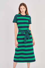 Contrast Stripe Knit Midi Dress (Navy, Black)