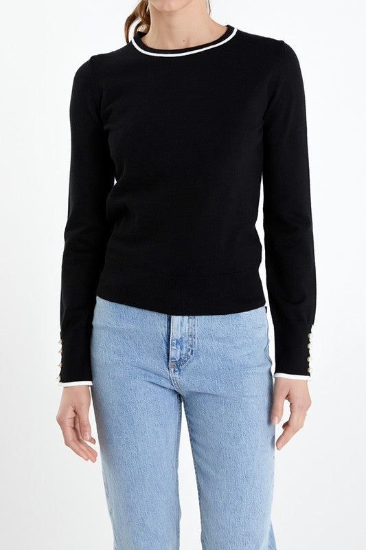 Sleeve Button Detail Knit Sweater