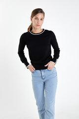 Sleeve Button Detail Knit Sweater