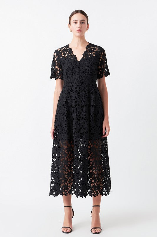 All Over Lace Short Sleeve Midi Dress